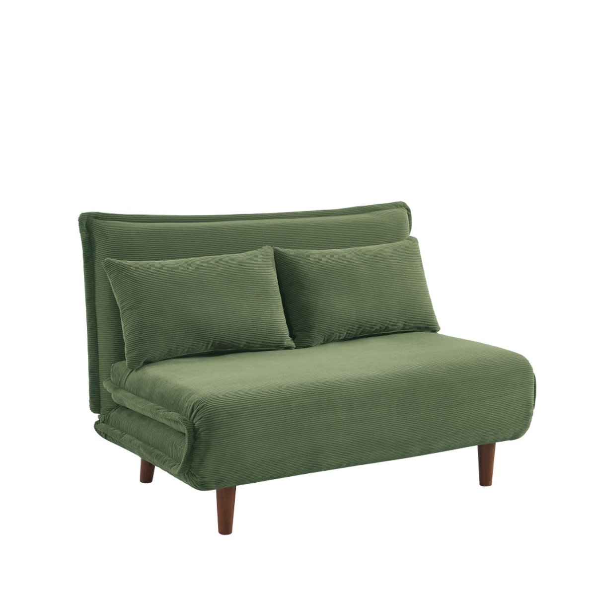 Canapé convertible 2 places en velours côtelé pieds bois foncé- NELLA vert, DRAWER