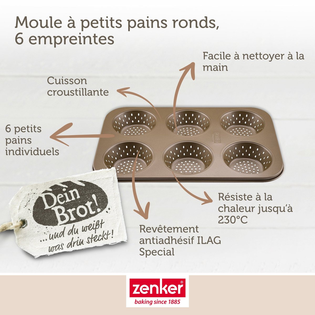 Ensemble de 2 Moules à petits pains individuels ronds or, ZENKER
