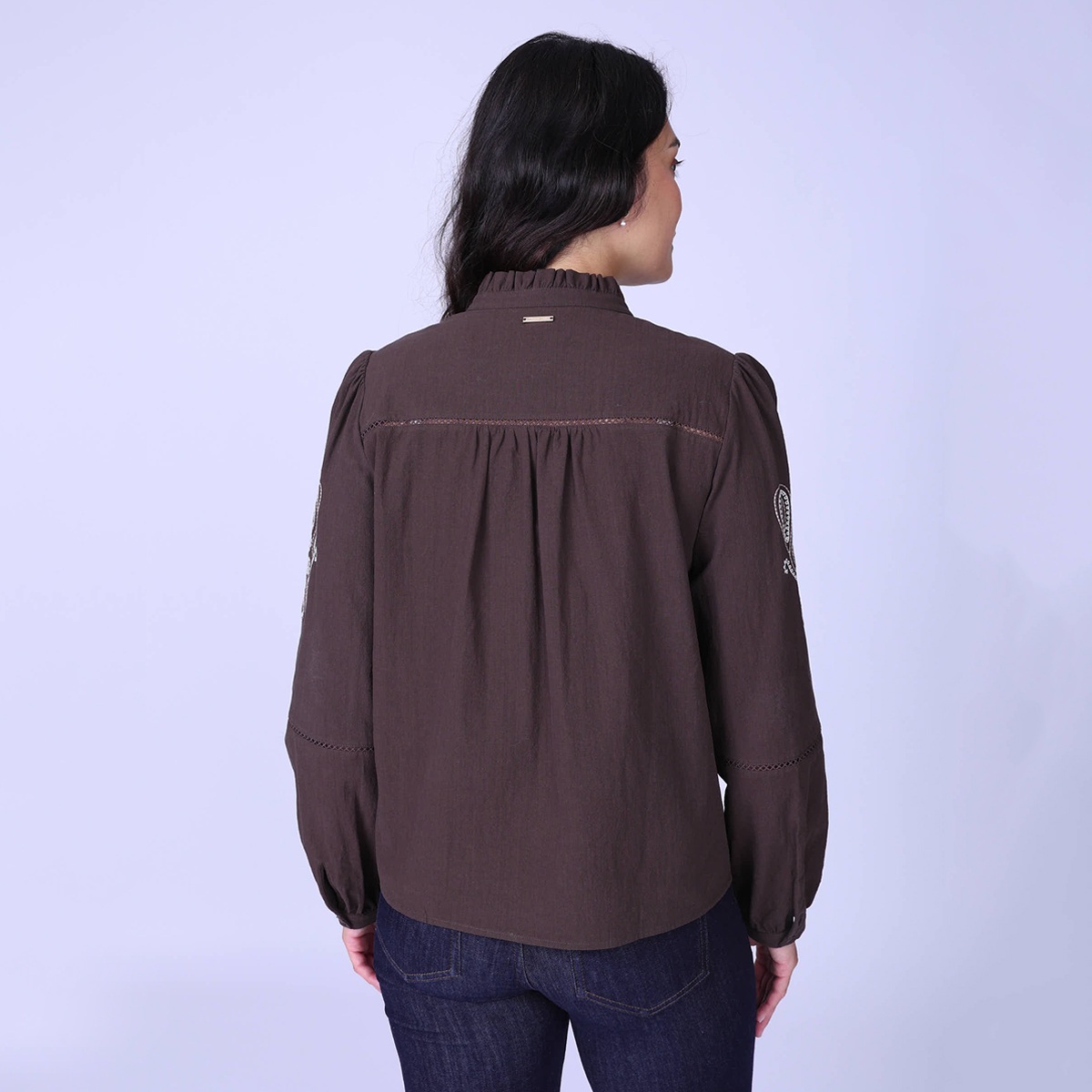 Chemise brodée marron, MISE AU GREEN