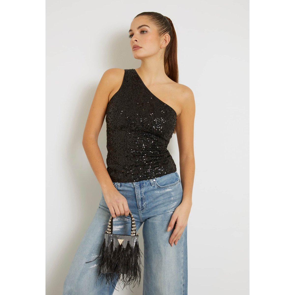 Pochette Misea Plumes noir, GUESS