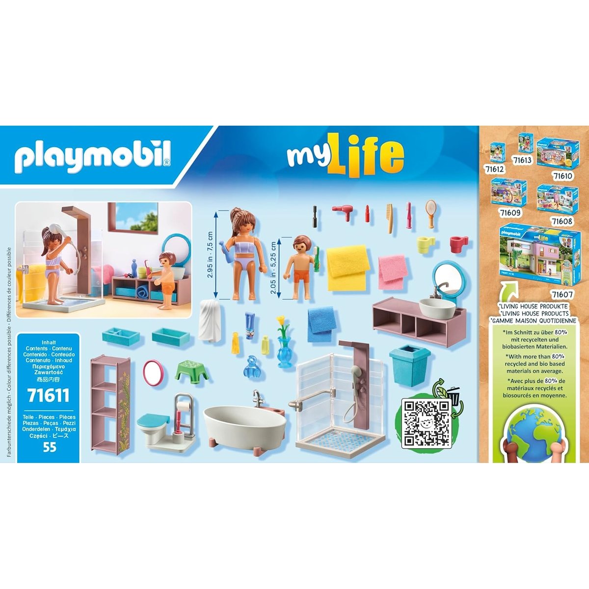Salle de bains avec douche et baignoire multicolore, PLAYMOBIL