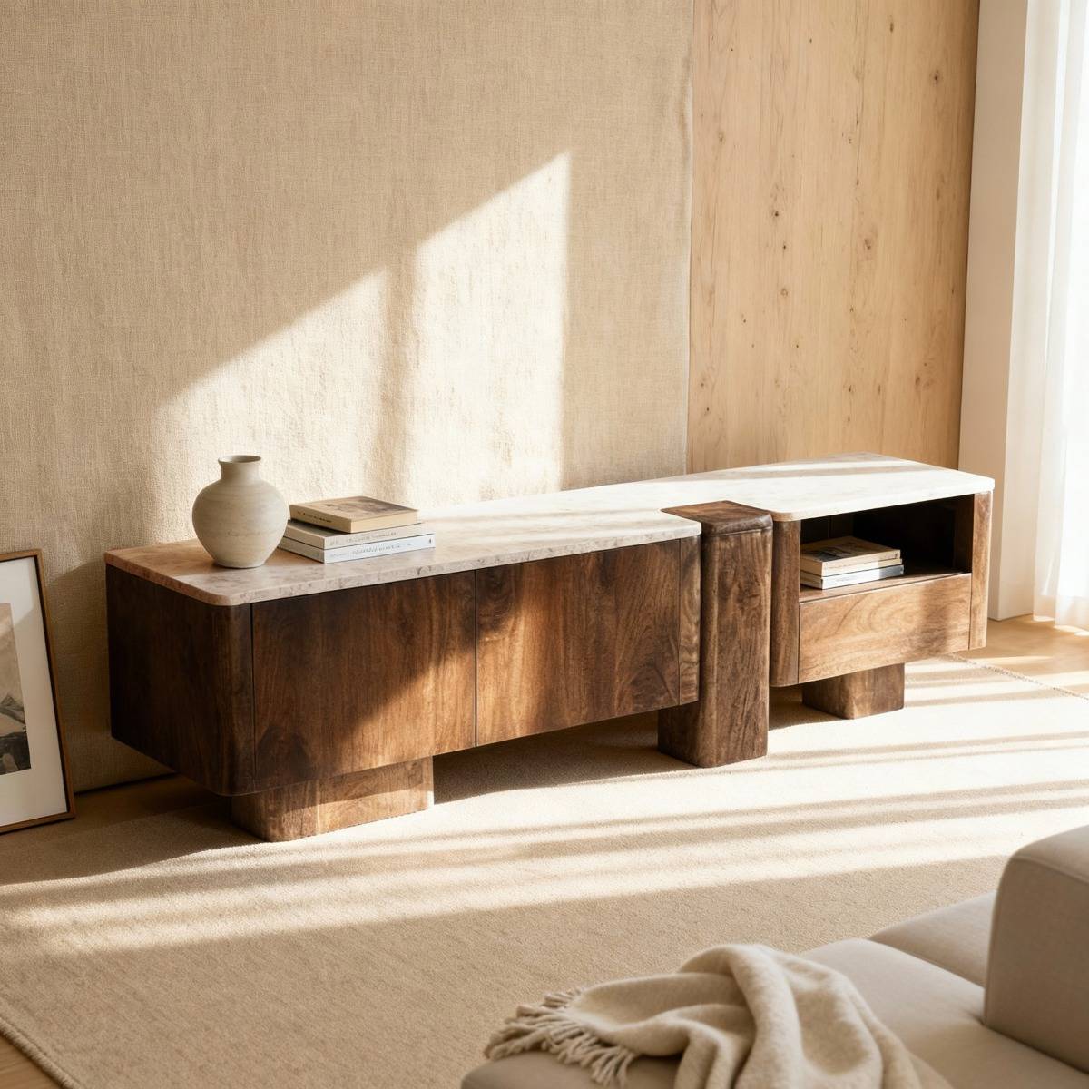 Meuble TV en bois de manguier CAROLA bois foncé, MADE IN MEUBLES