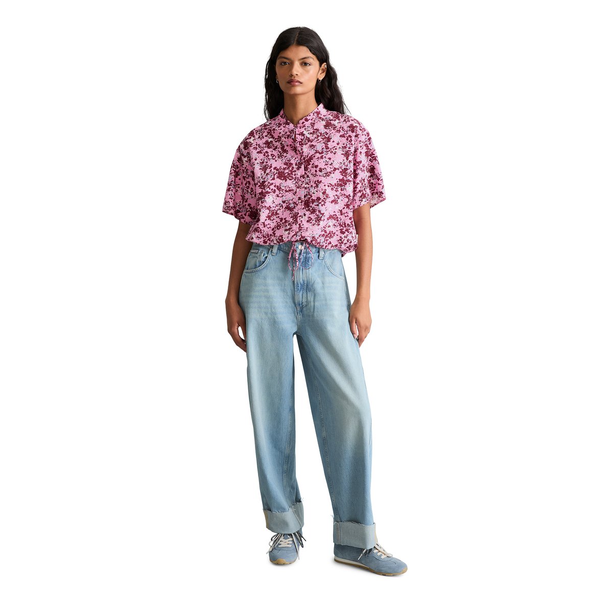 Blouse à manches courtes relaxed en mélange de viscose imprimée rose bonbon, MARC O’POLO DENIM