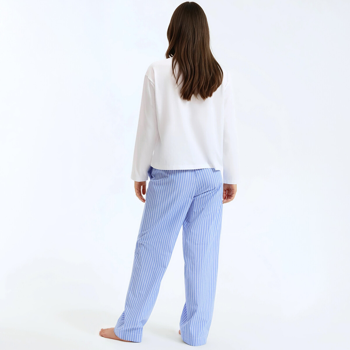 Pantalon de pyjama rayé, en pur coton rayé bleu ciel, LA REDOUTE COLLECTIONS