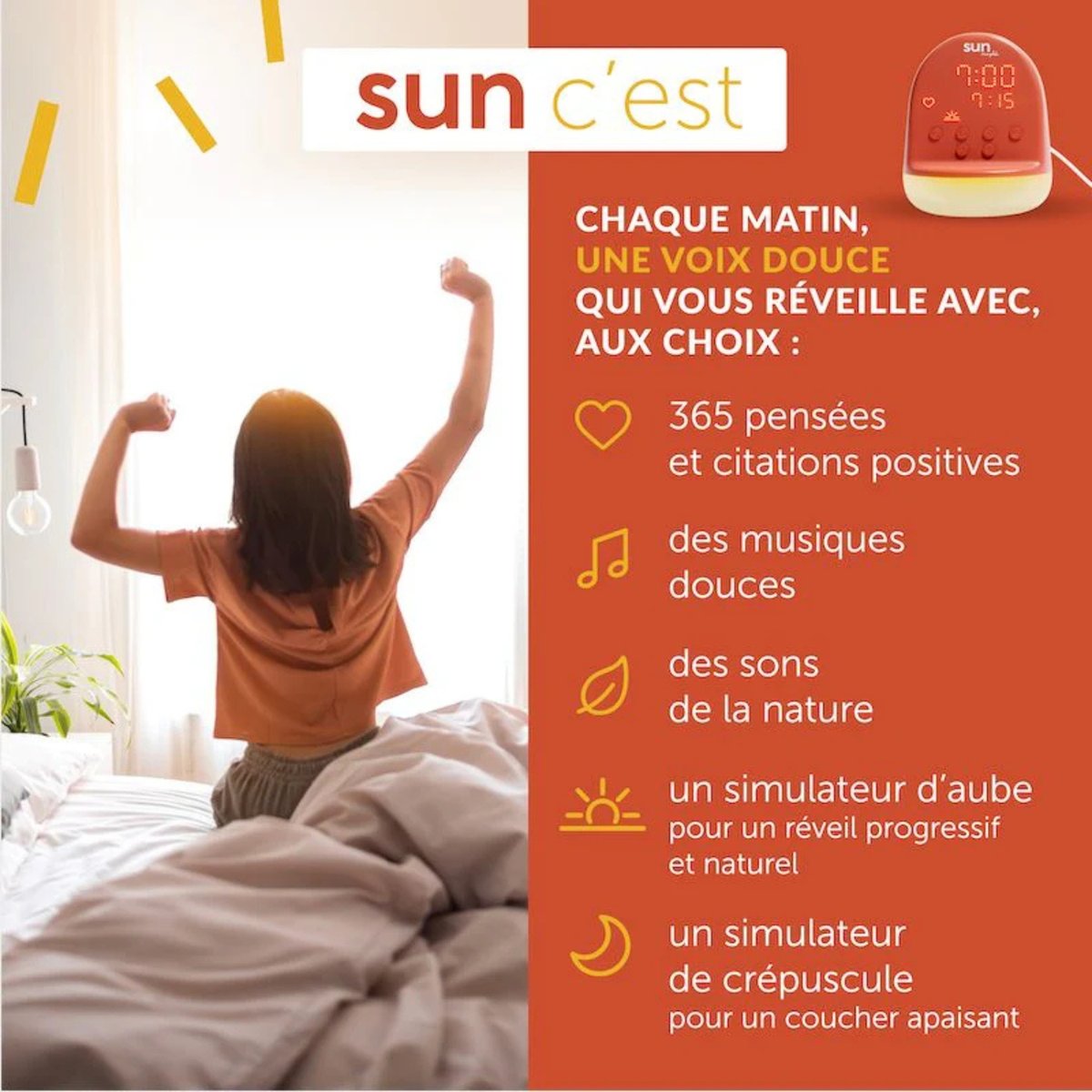 Réveil Sun couleur unique, MORPHEE