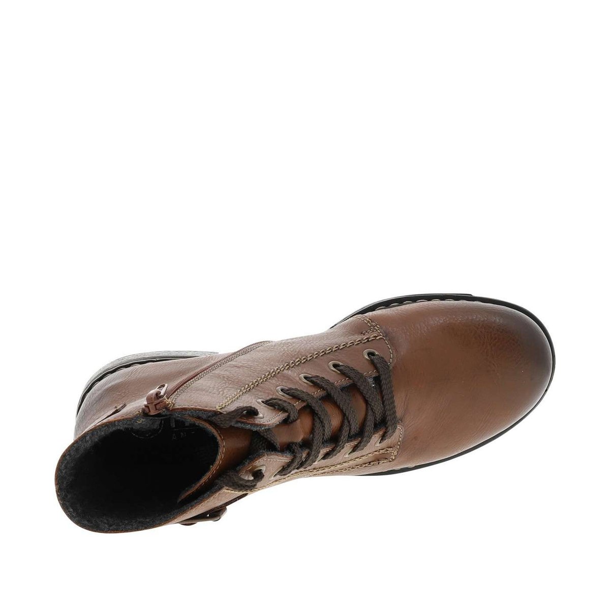 Bottines cognac à talon décroché bas avec des lacets et un zip latéral cognac, RIEKER
