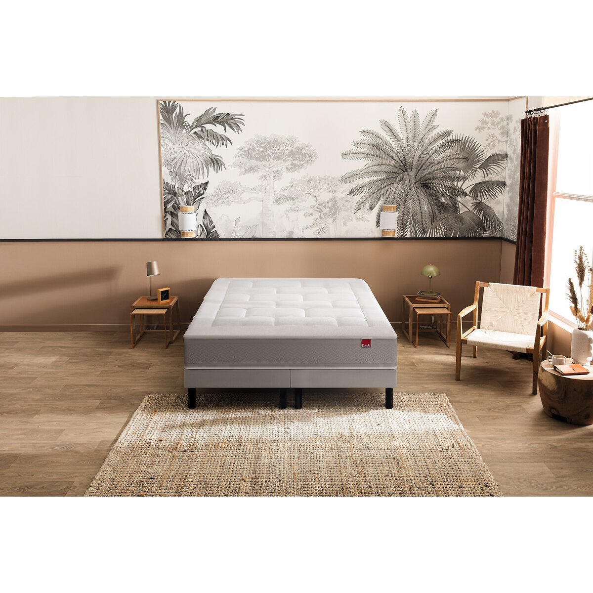 Ensemble matelas ressorts 5 zones et sommier tapissier, l'Etoile blanc/gris souris, EPEDA