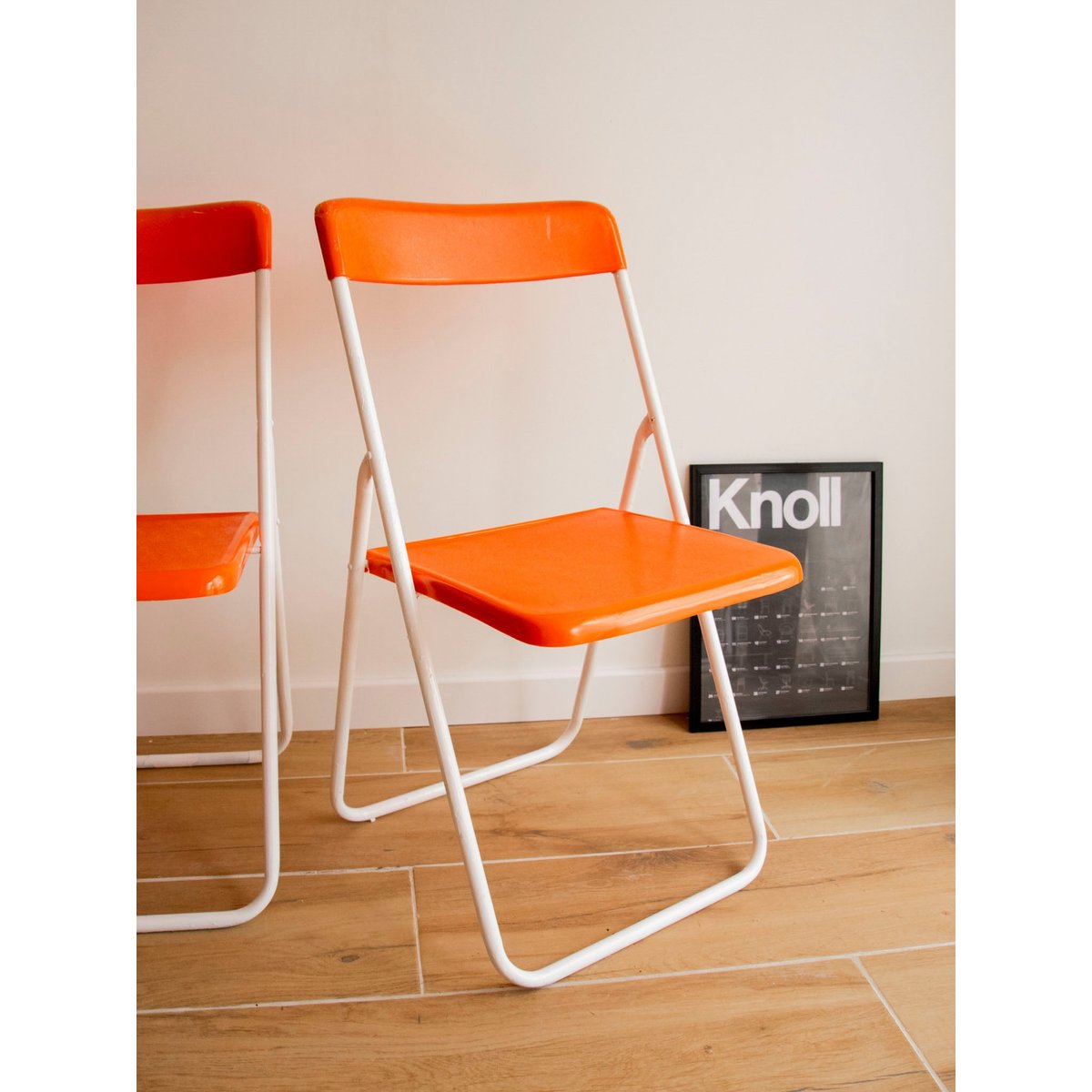 Paire de chaises pliables au style rétro Alma N°1867 - Bon état orange, DEBONGOUT