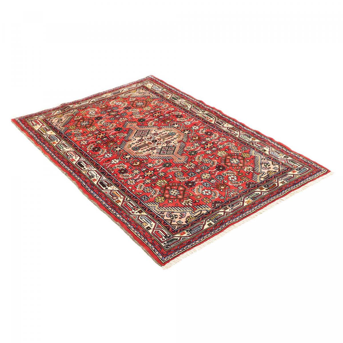 Tapis d'orient au motif oriental, noué main, HAMADAN 178 rouge, beige, bleu, UN AMOUR DE TAPIS