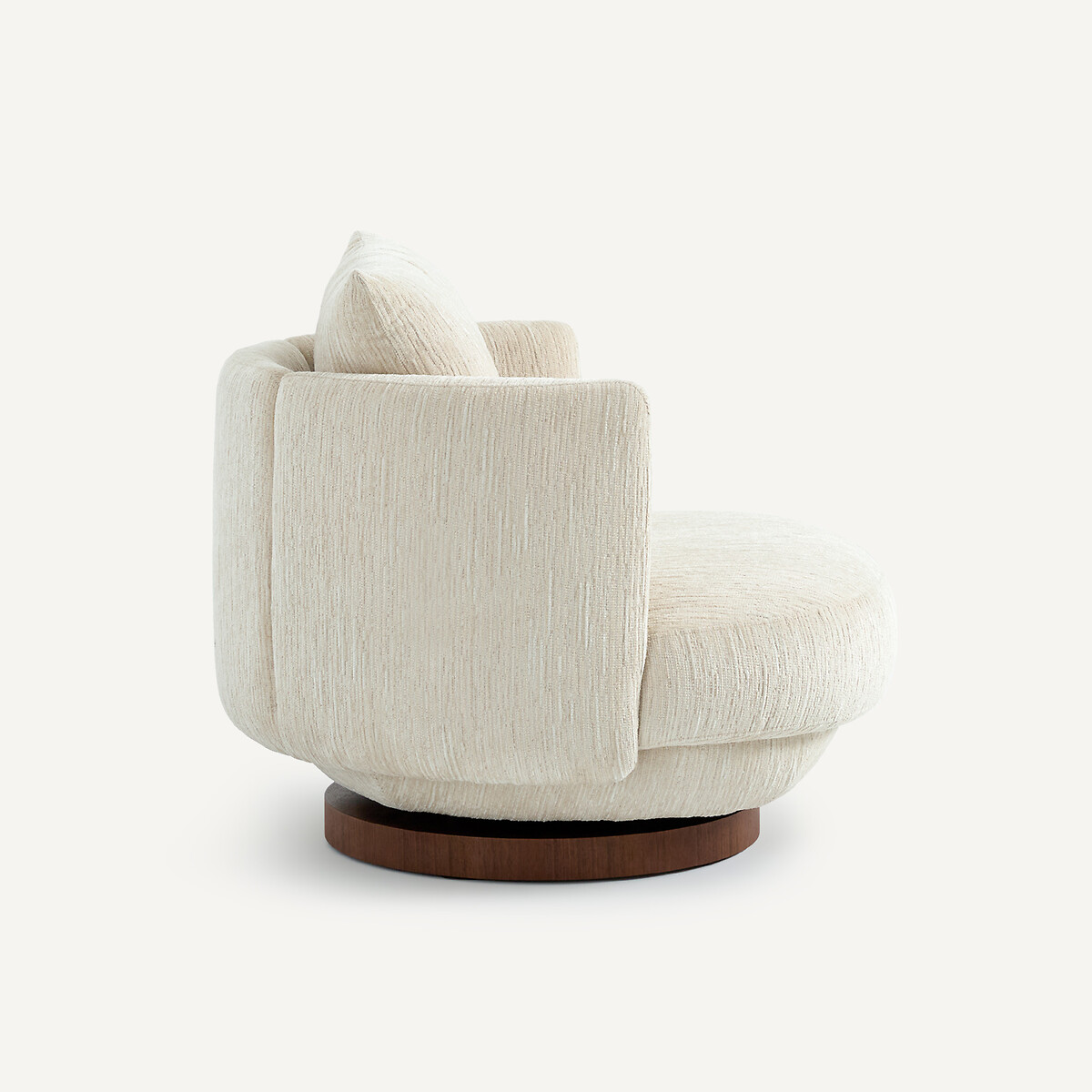 Fauteuil pivotant en velours texturé et plaqué noyer, ROSEO ecru, AM.PM