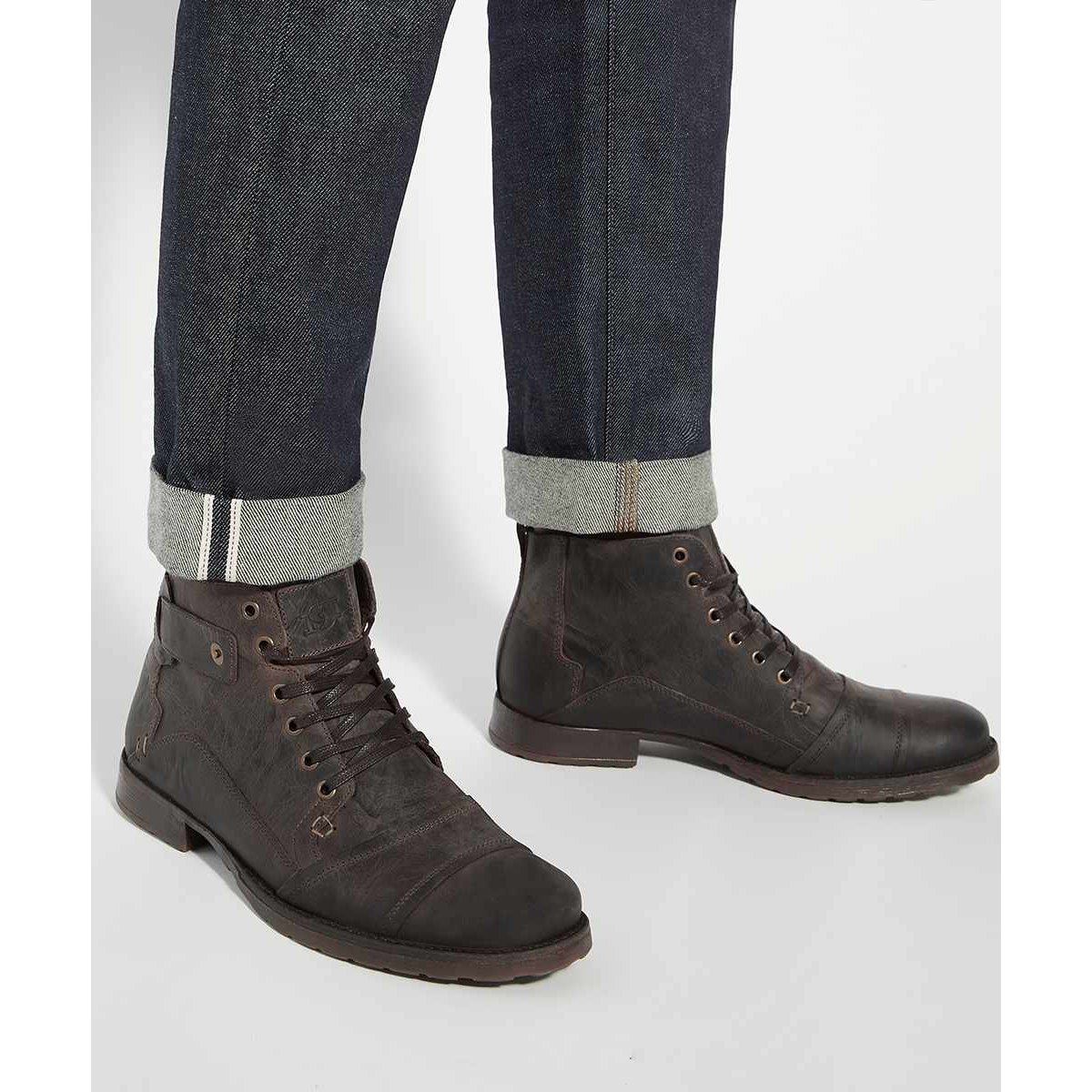 Bottines en cuir à surpiqûres à coupe large - SIMON Wide Fit dark brown-leather, DUNE LONDON
