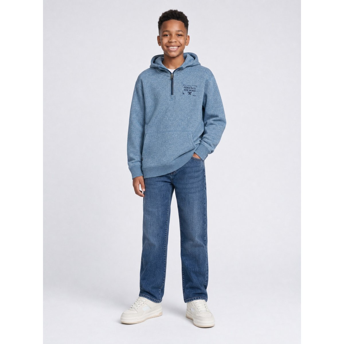 Sweat à capuche chiné demi-zip ironpark bleu storm blue, PETROL INDUSTRIES