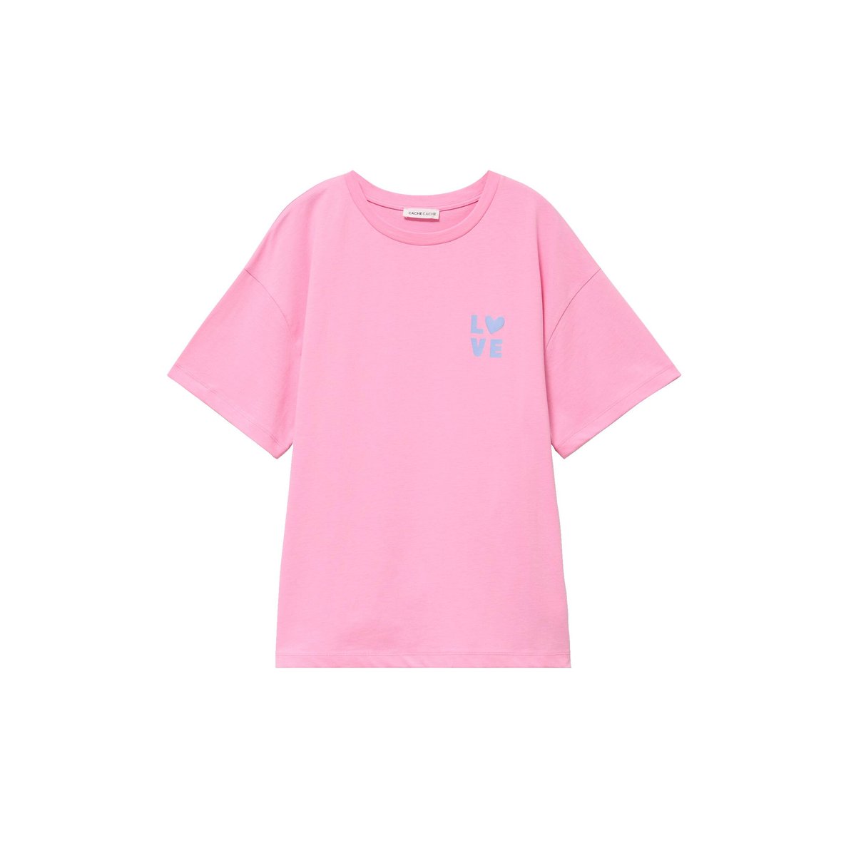 T-shirt droit col rond manches courtes rose corail, CACHE CACHE