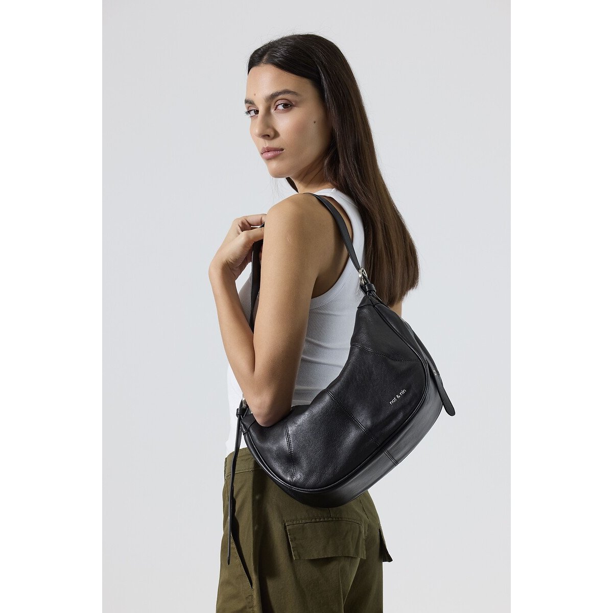 Taris Leather Shoulder Bag black, NAT & NIN