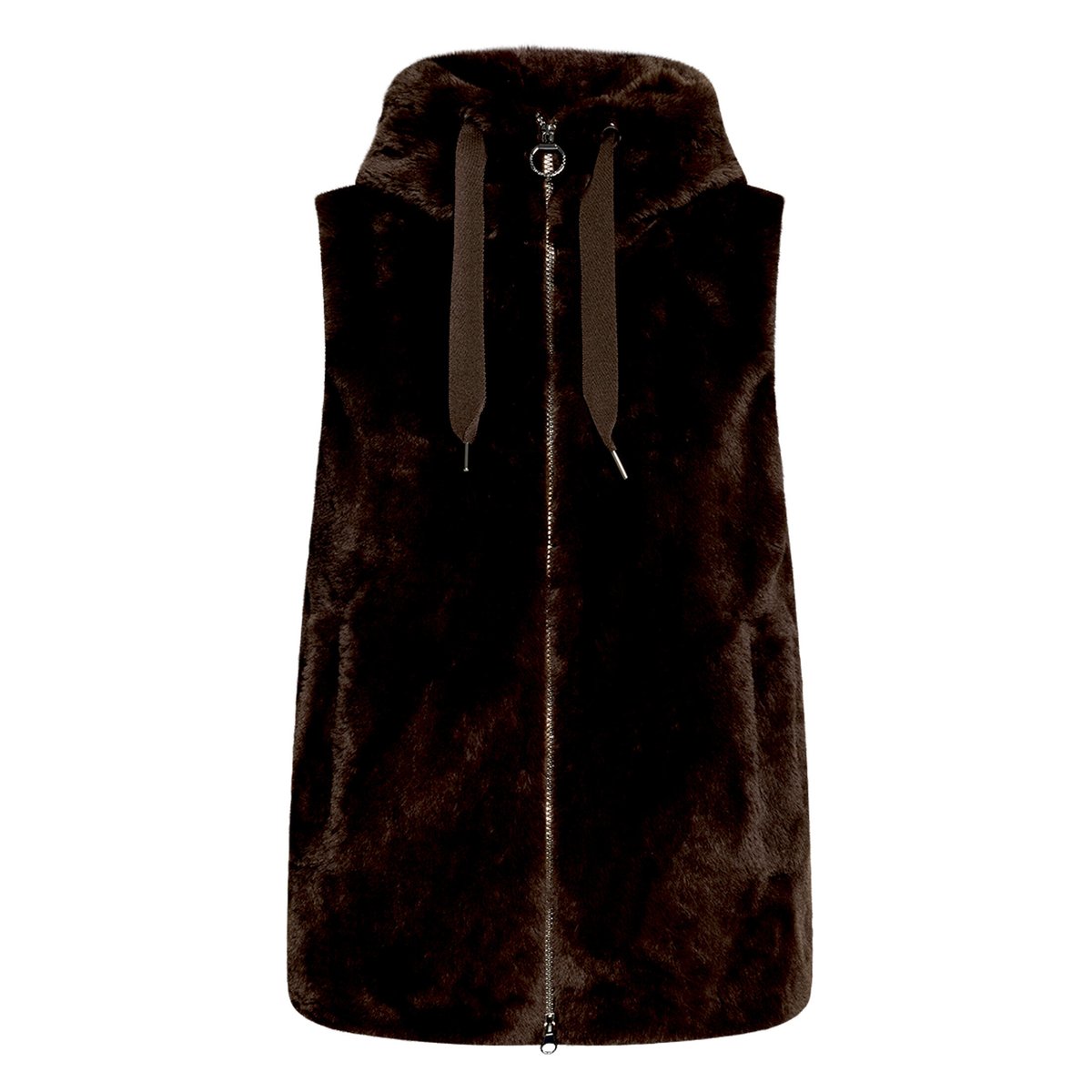 Veste sans manches en peluche à capuche marron foncé, BETTY BARCLAY