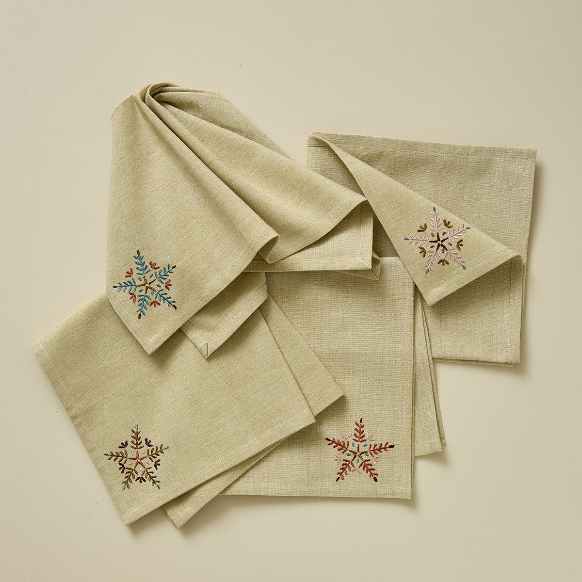 Lot de 4 serviettes de table FLOCONS naturel, SYLVIE THIRIEZ