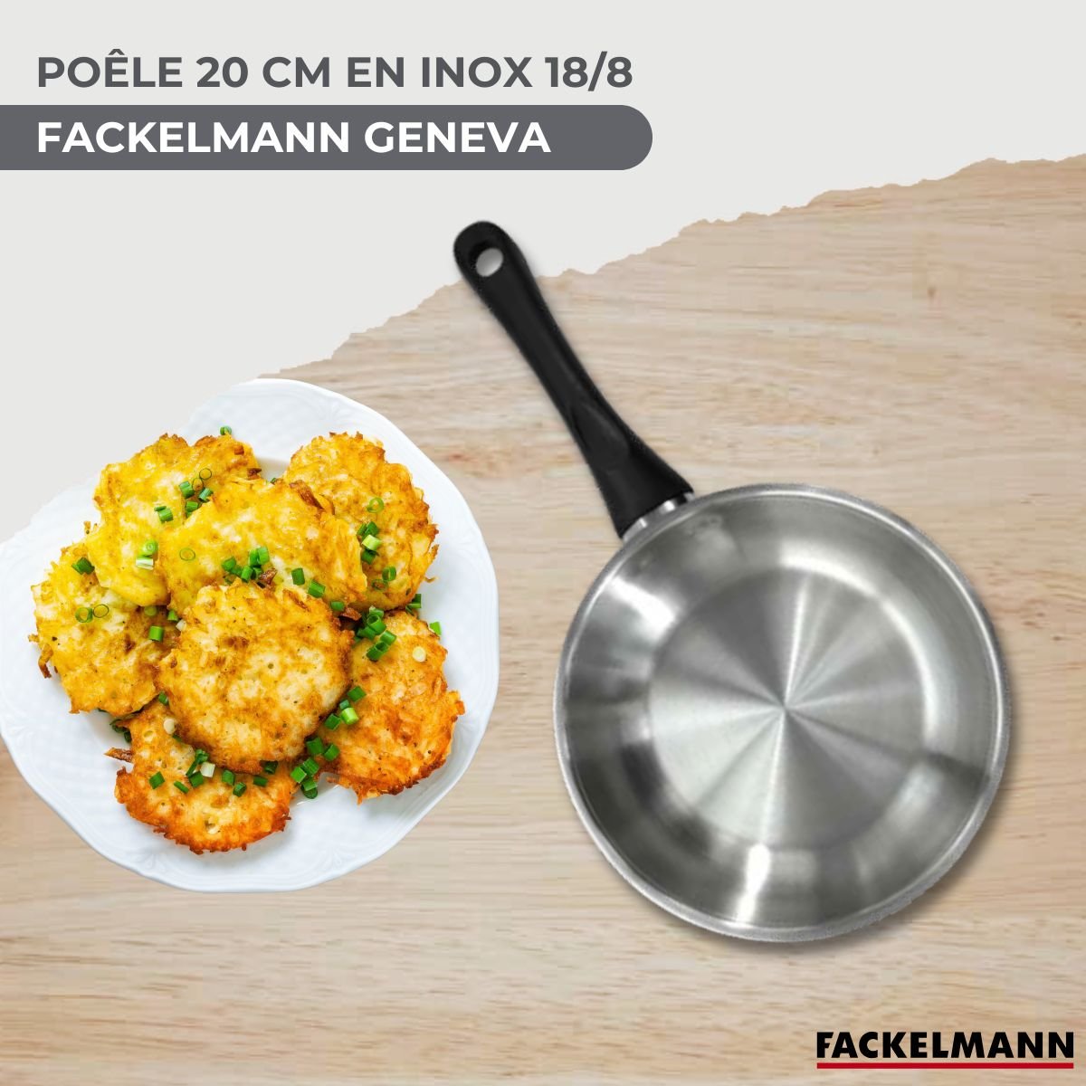 Set poêle 20 cm en inox et 6 ustensiles GENEVA inox|noir, FACKELMANN