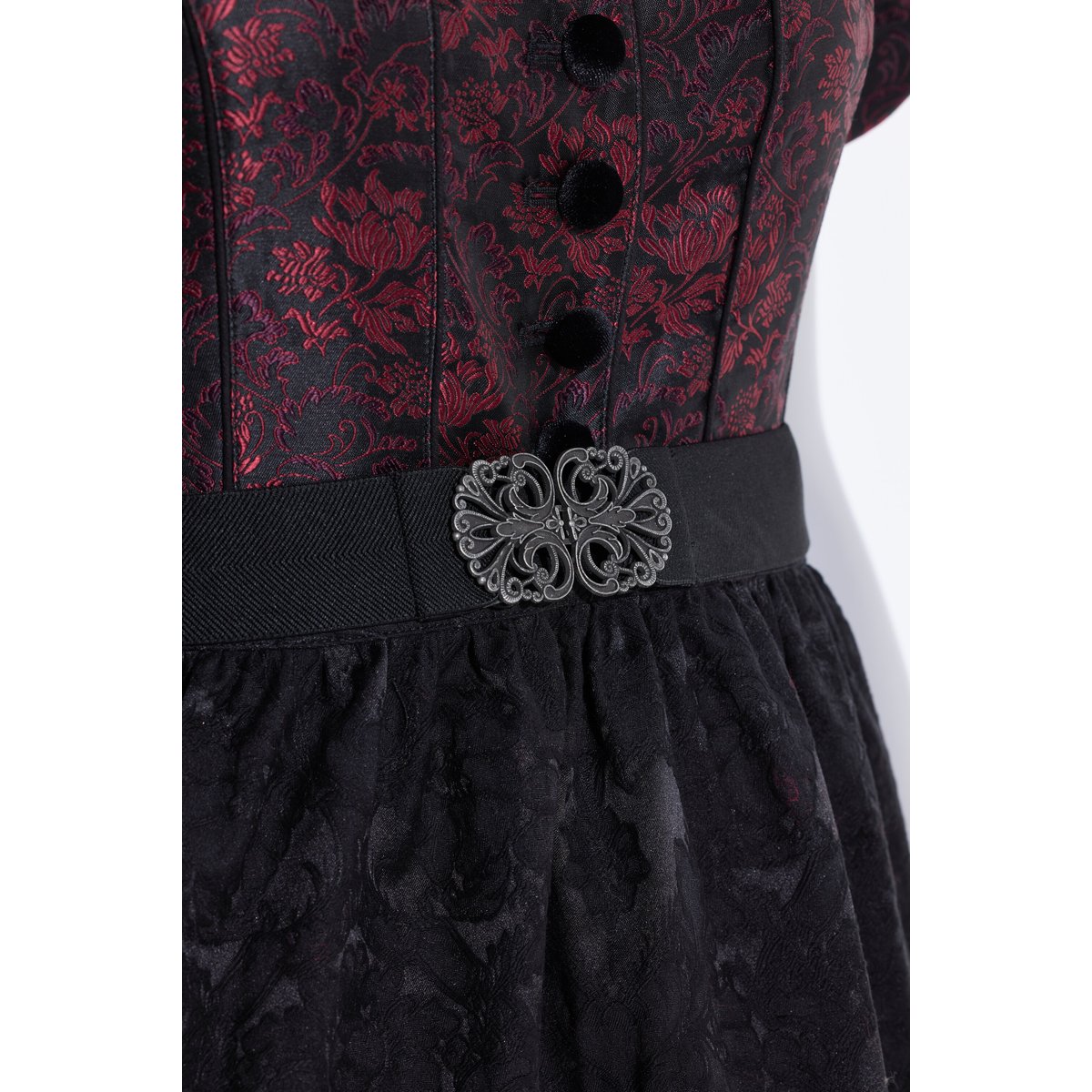 Dirndl, jacquard, col carré rouge vin foncé, ULLA POPKEN