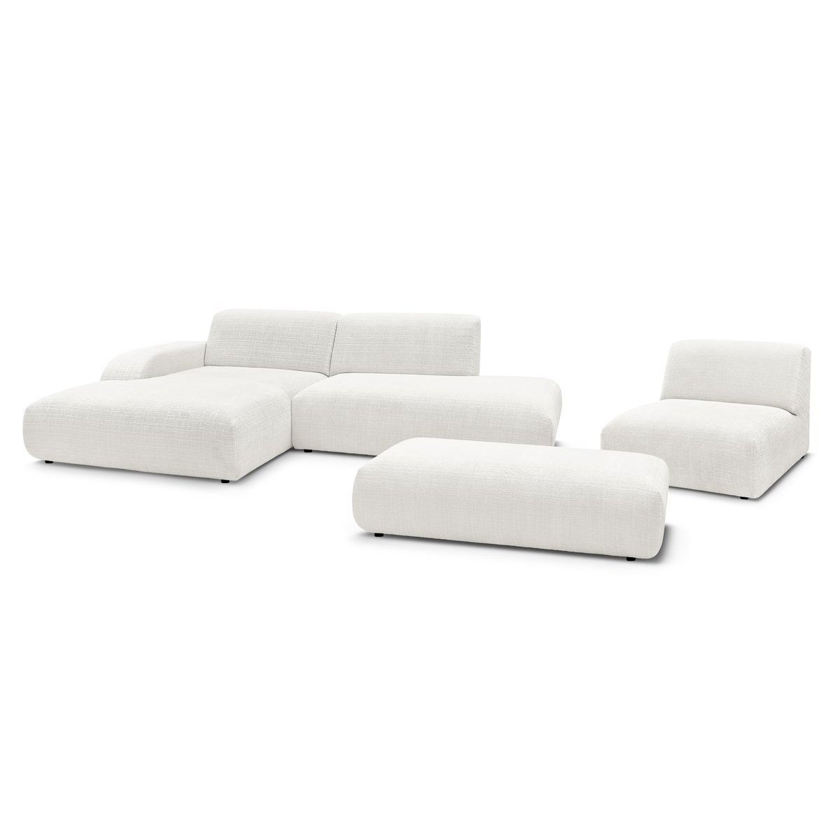 Canapé modulable 5 places en tissu texturé, SIRIUS blanc, BOBOCHIC
