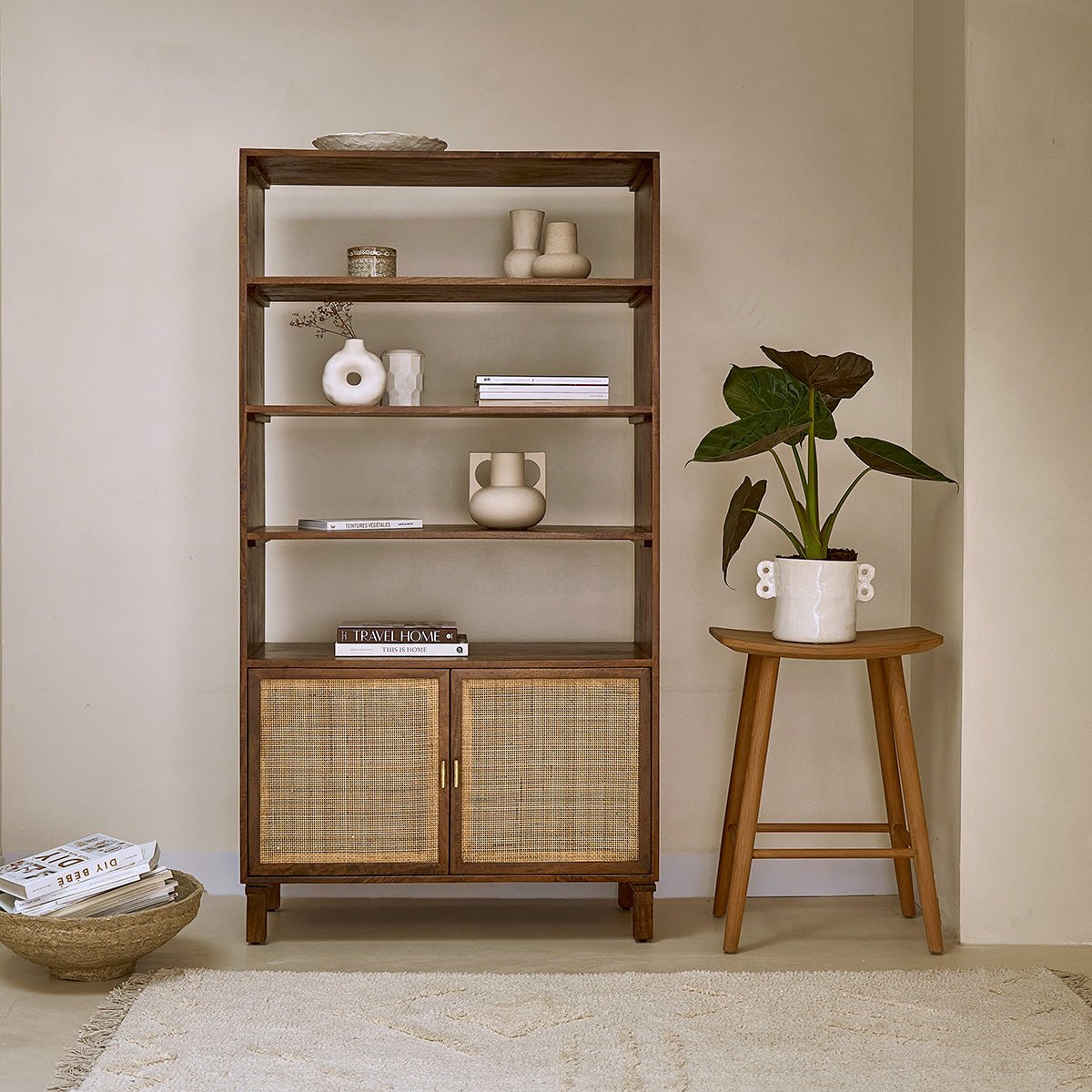 Bibliothèque en bois de manguier et cannage RAPHAEL marron, BERAH GETAH