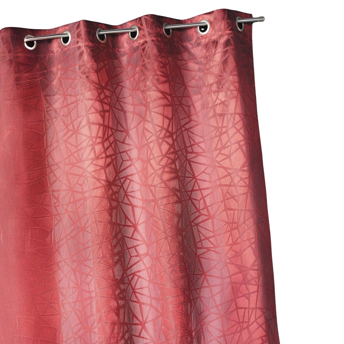 Rideau jacquard à imprimés et rayures verticales rouge orangé, HOME MAISON