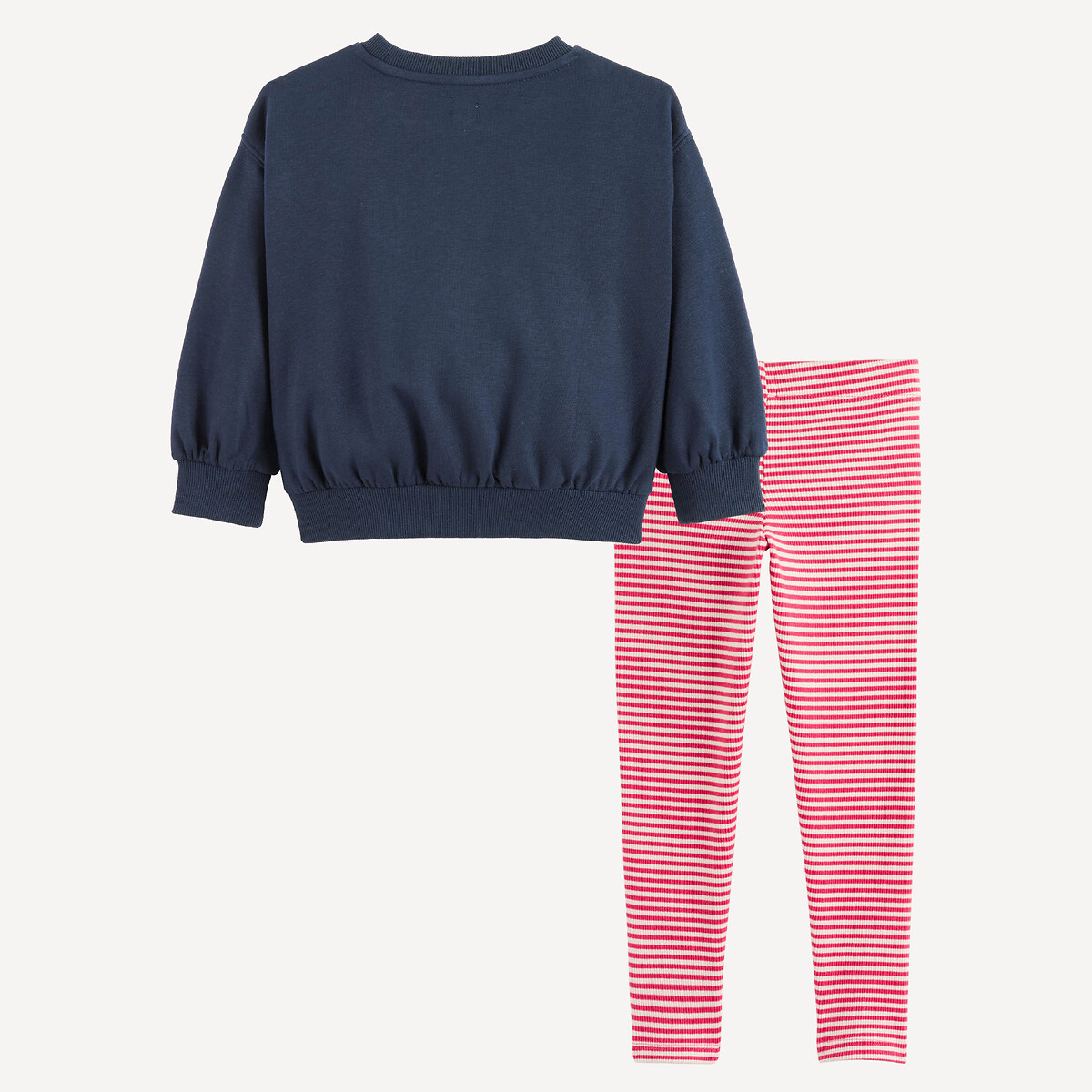 Set da 2 pezzi, felpa a girocollo e legging a righe marine + grigio chiné, LA REDOUTE COLLECTIONS