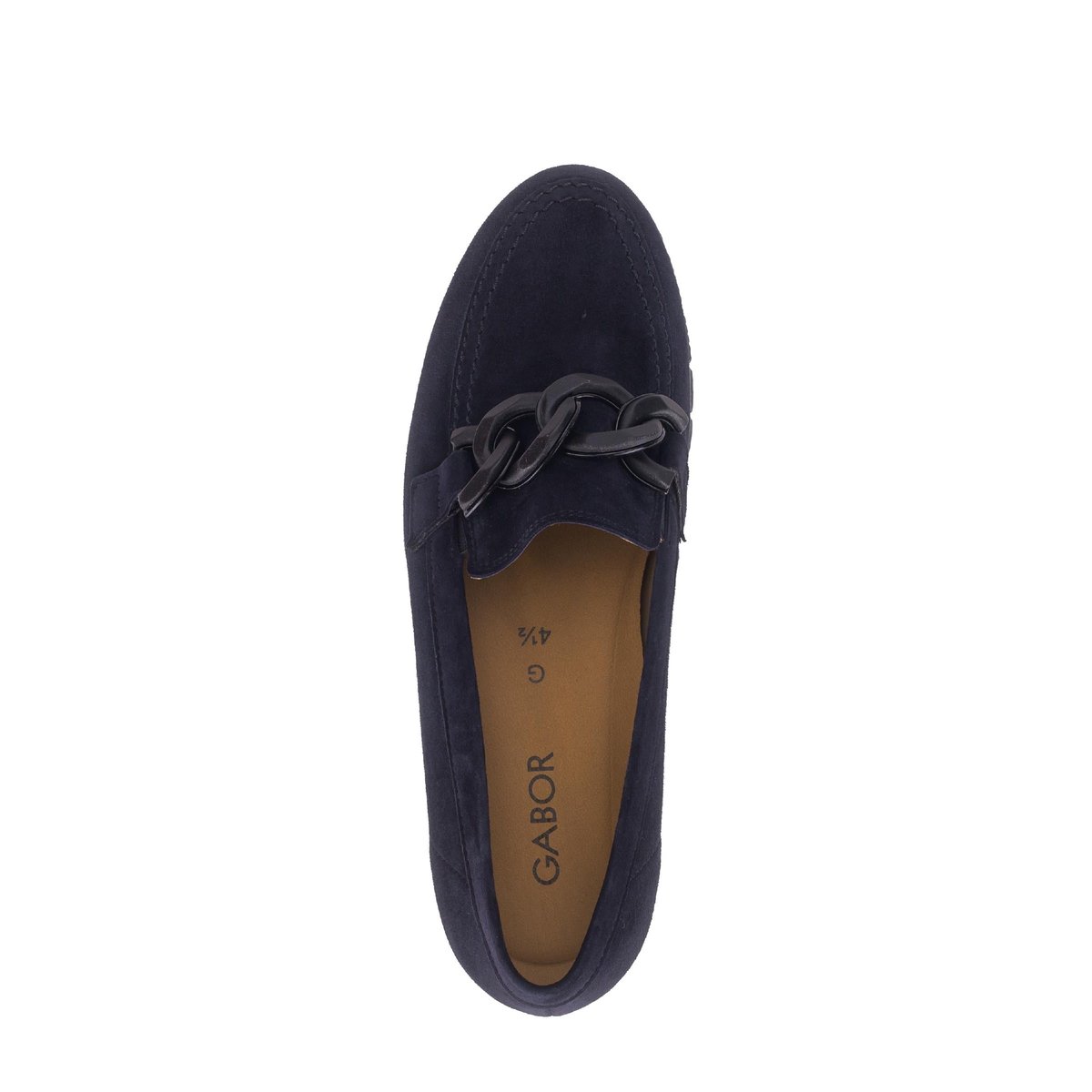 Mocassins en cuir vernis à talon compensé bleu velours, GABOR