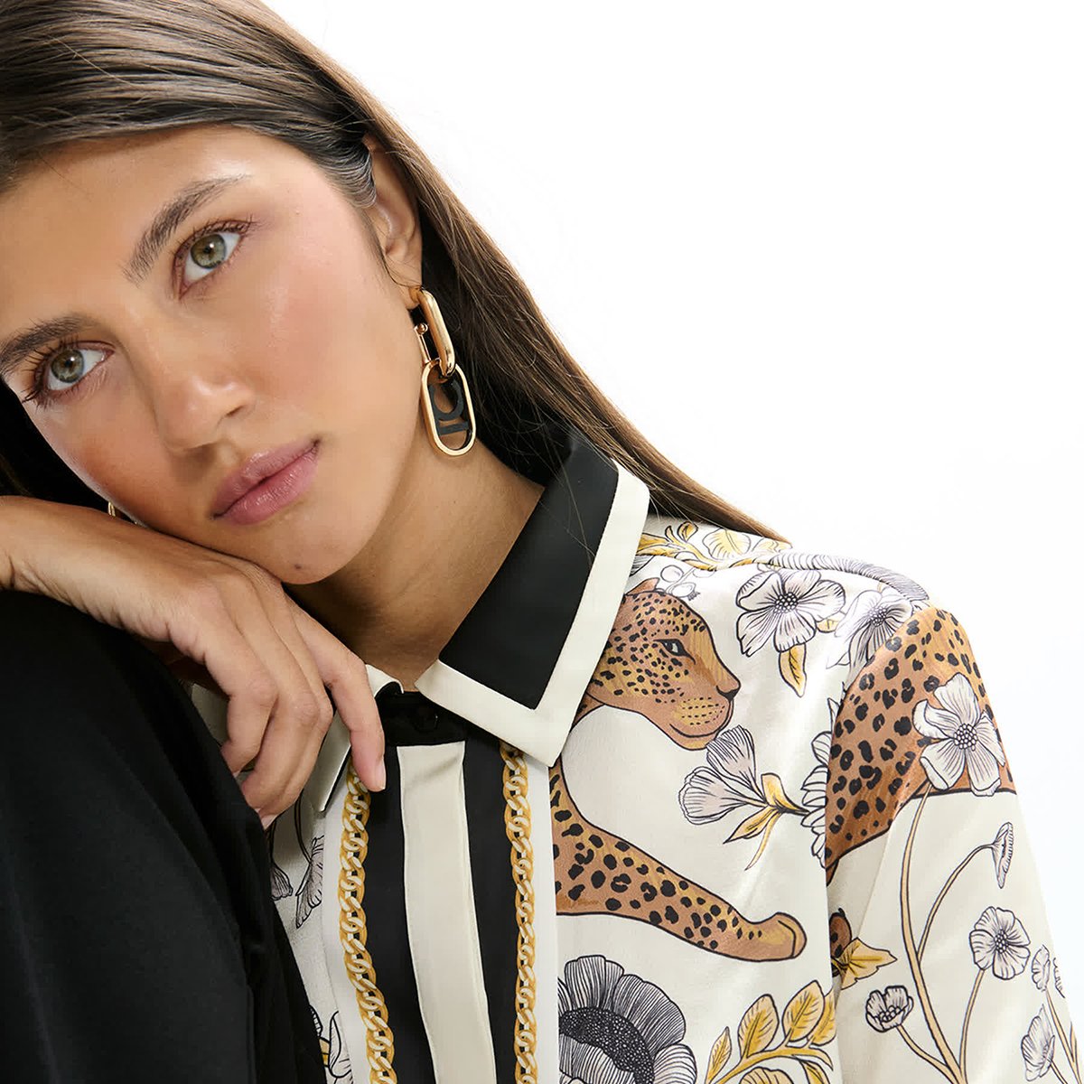 Chemise imprimé léopard et floral à bordures contrastantes blanc, LOLA CASADEMUNT