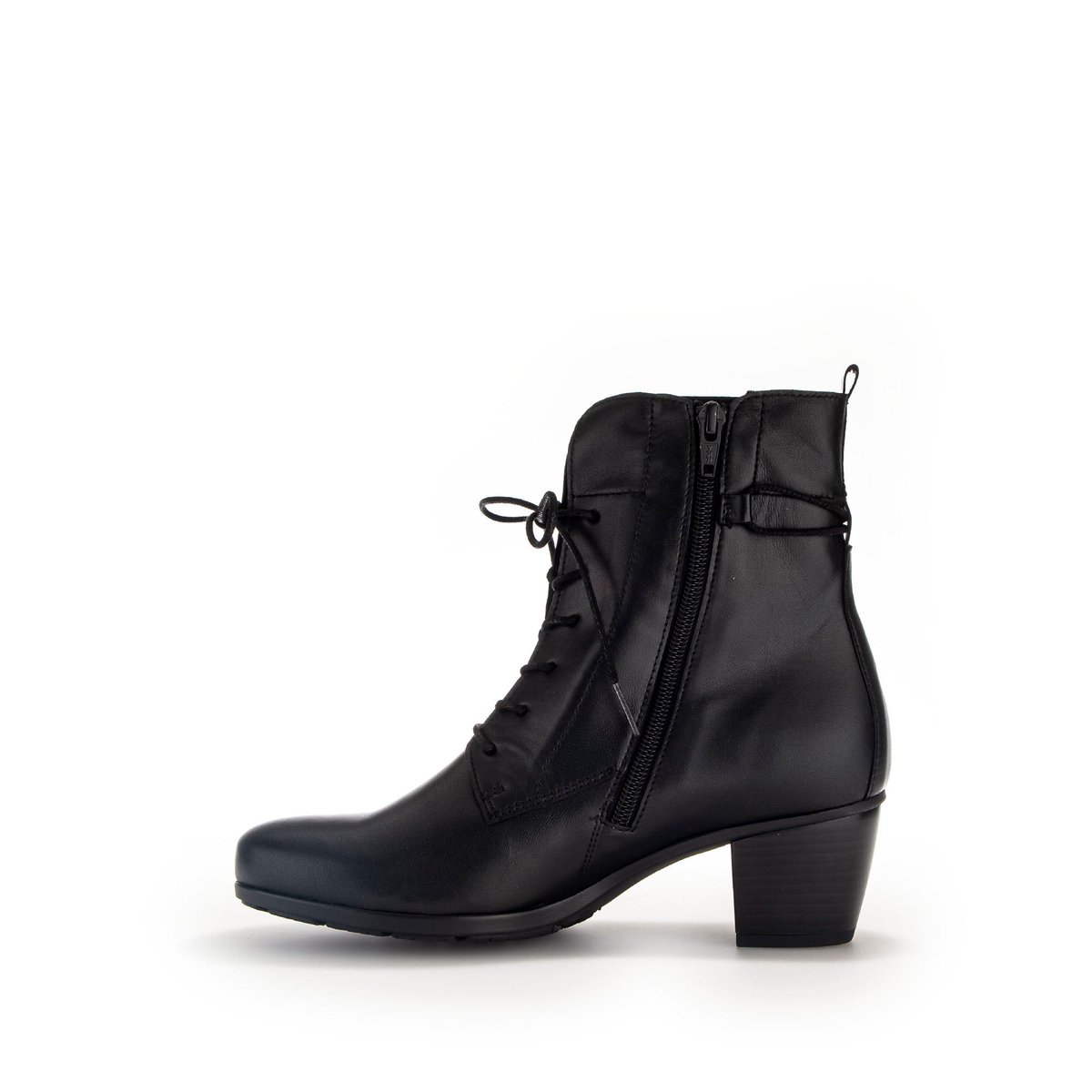 Bottines en cuir à talon décroché block noir lisse, GABOR