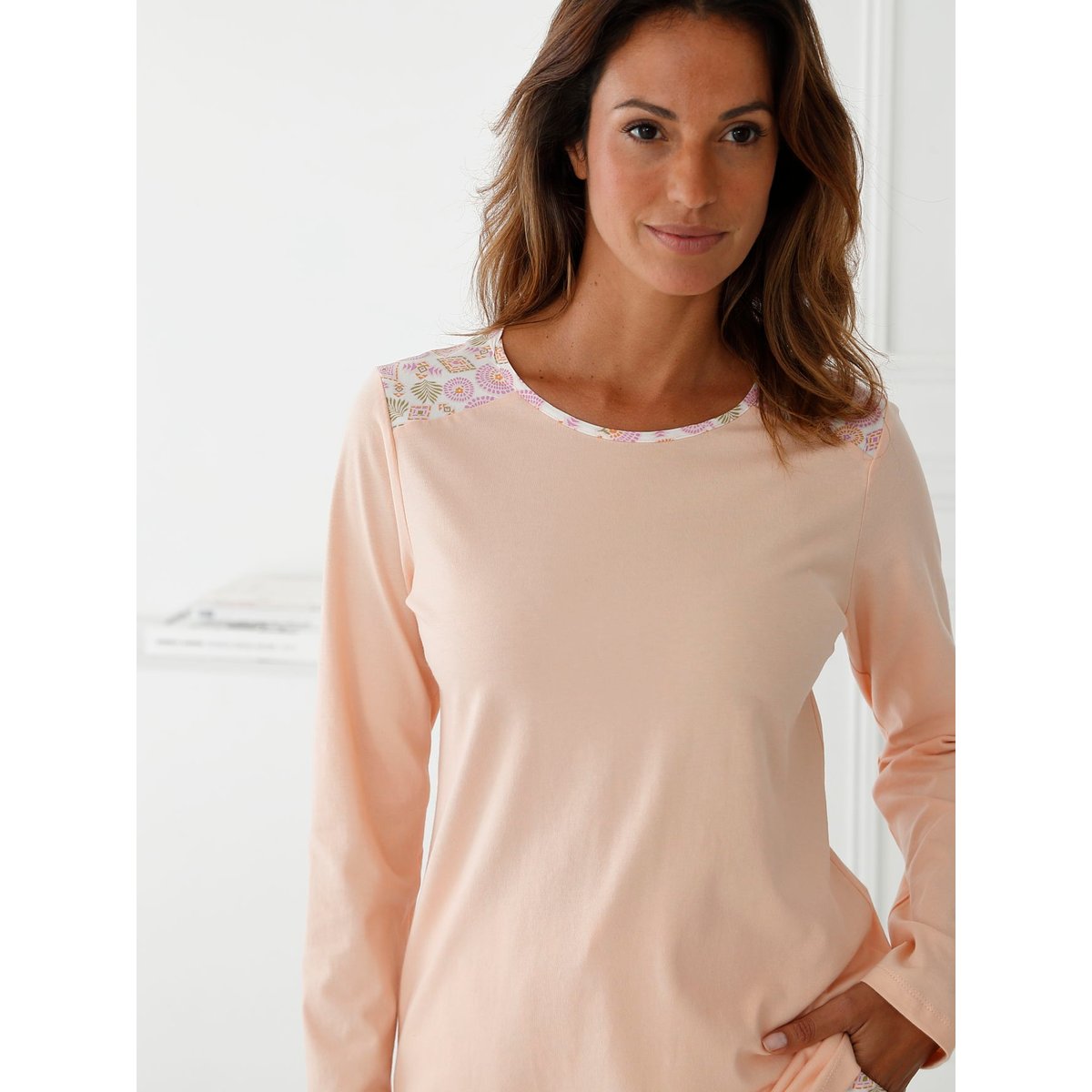 Pyjama fluide encolure ronde imprimé pêche, DAXON