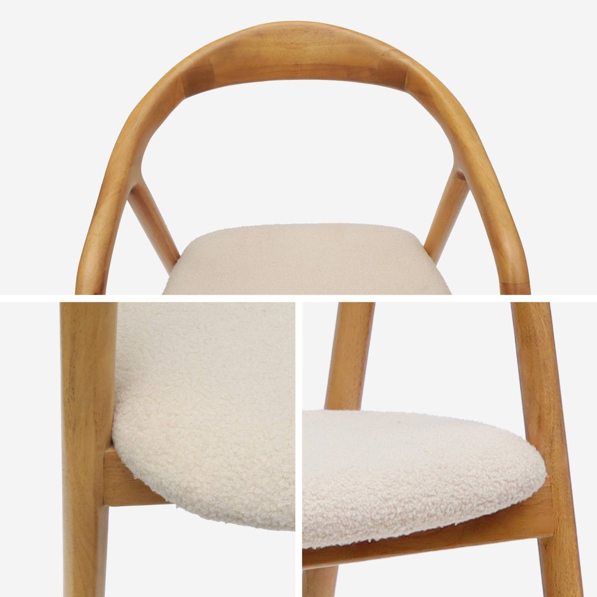 Fauteuil bois d'hévéa et bouclette (lot de 2) SARA naturel, SWEEEK
