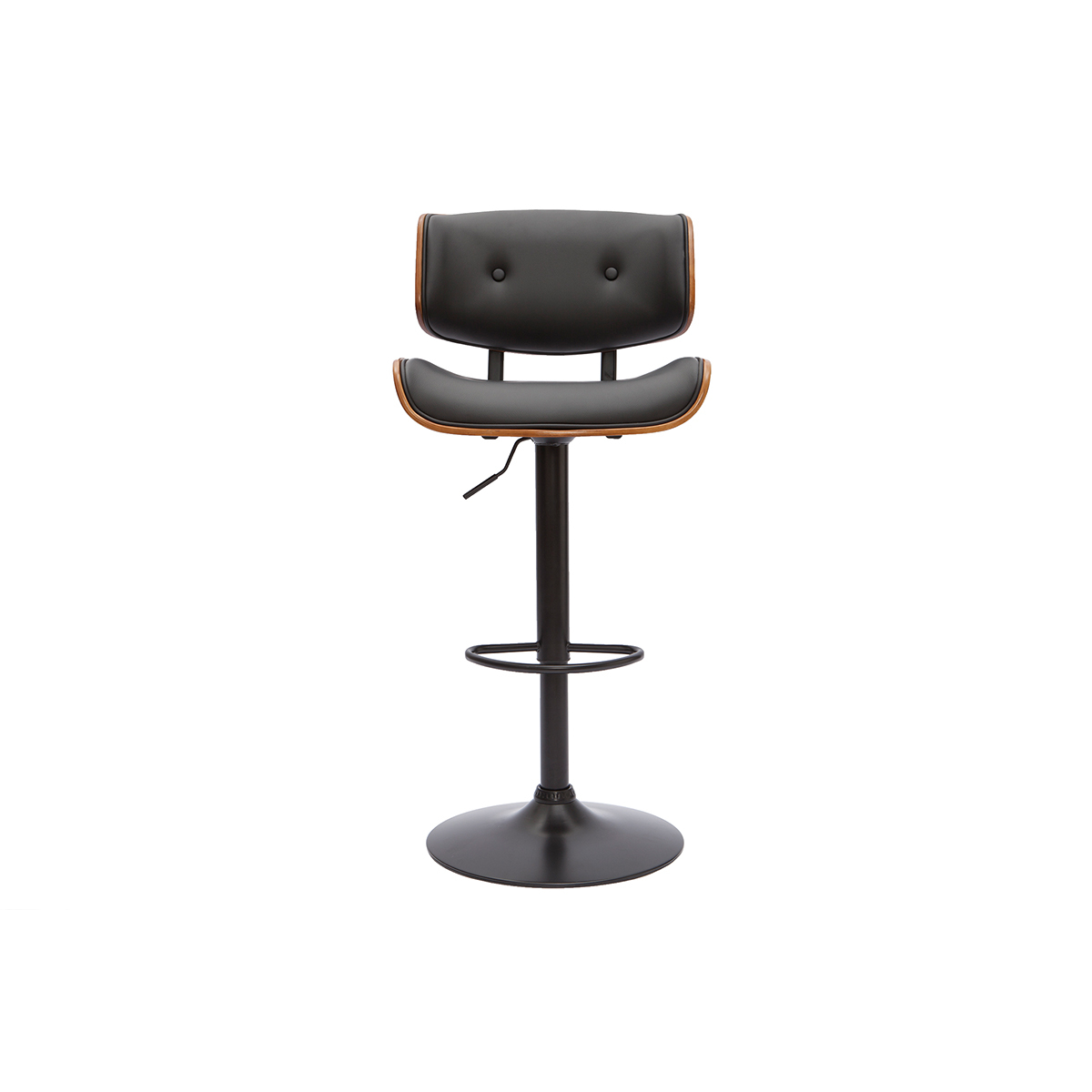 Tabouret de bar design réglable pivotant 360° noir et bois foncé BASILE noyer / noir, MILIBOO