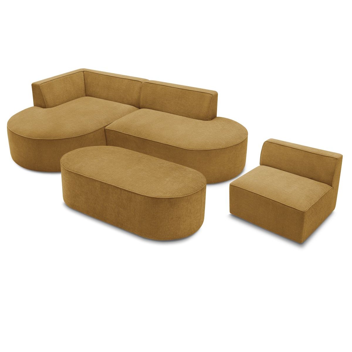 Canapé modulable 6 places en tissu texturé, ROUSSEAU jaune, BOBOCHIC