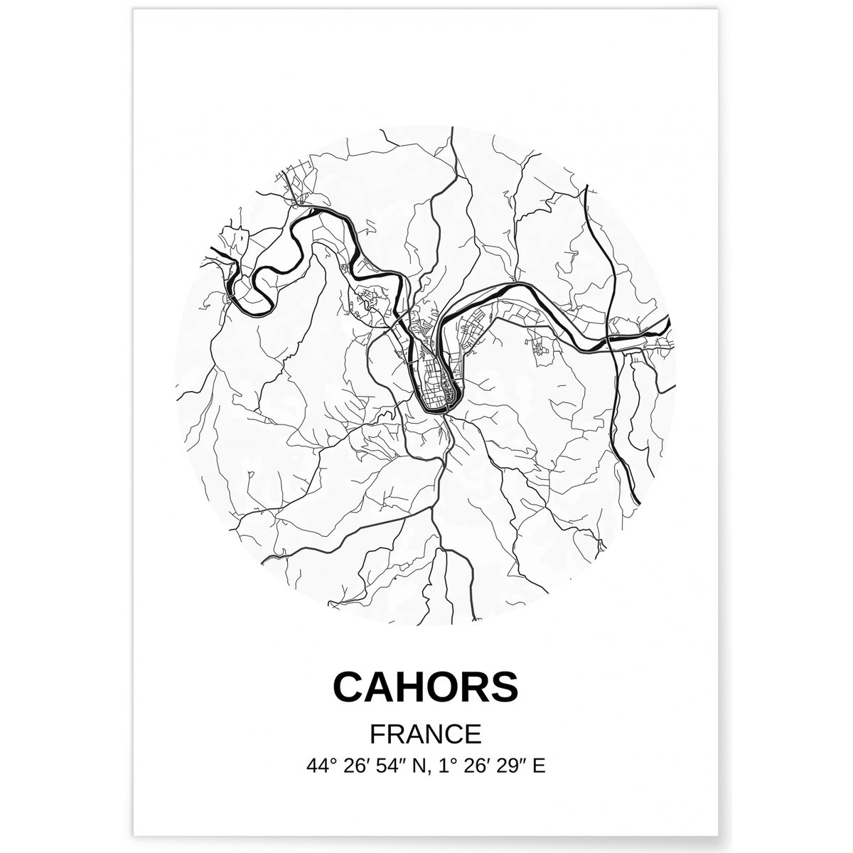 Affiche Carte Cahors blanc, L'AFFICHERIE