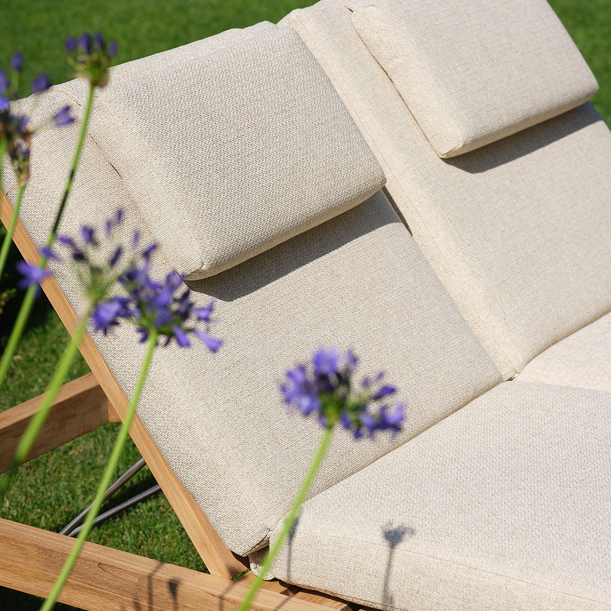 Bain de soleil double inclinable en teck massif avec coussins beige chiné PALOMBAGGIA beige_chine, BERAH GETAH