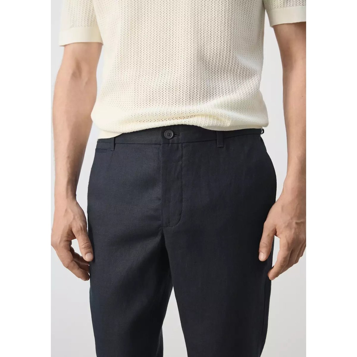 Pantalon 100 % lin slim fit bleu marine, MANGO MAN