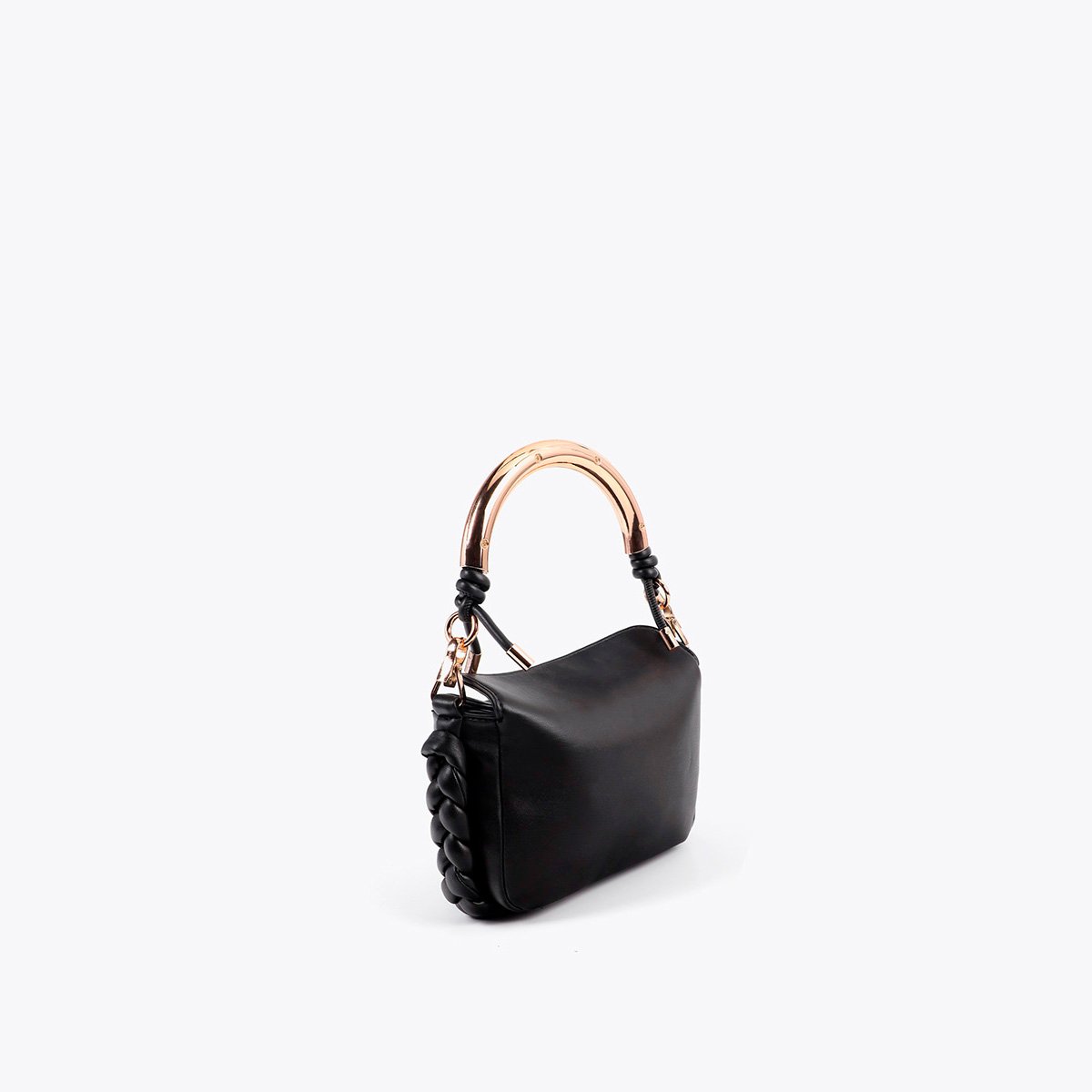 Sac à bandoulière avec anse métalique effet cuir noir, LOLA CASADEMUNT