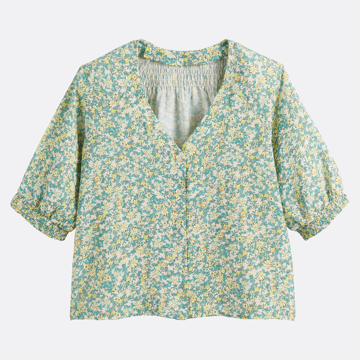 Blouse col V manches 3/4 imprimé floral imprimé fleur multicolore, LA REDOUTE COLLECTIONS