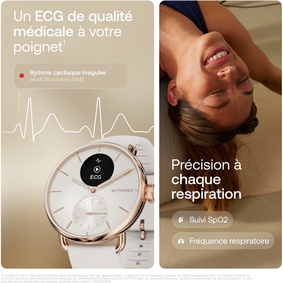 Montre santé ScanWatch 2 Rose Gold 38mm + bracelet milanese offert couleur unique, WITHINGS