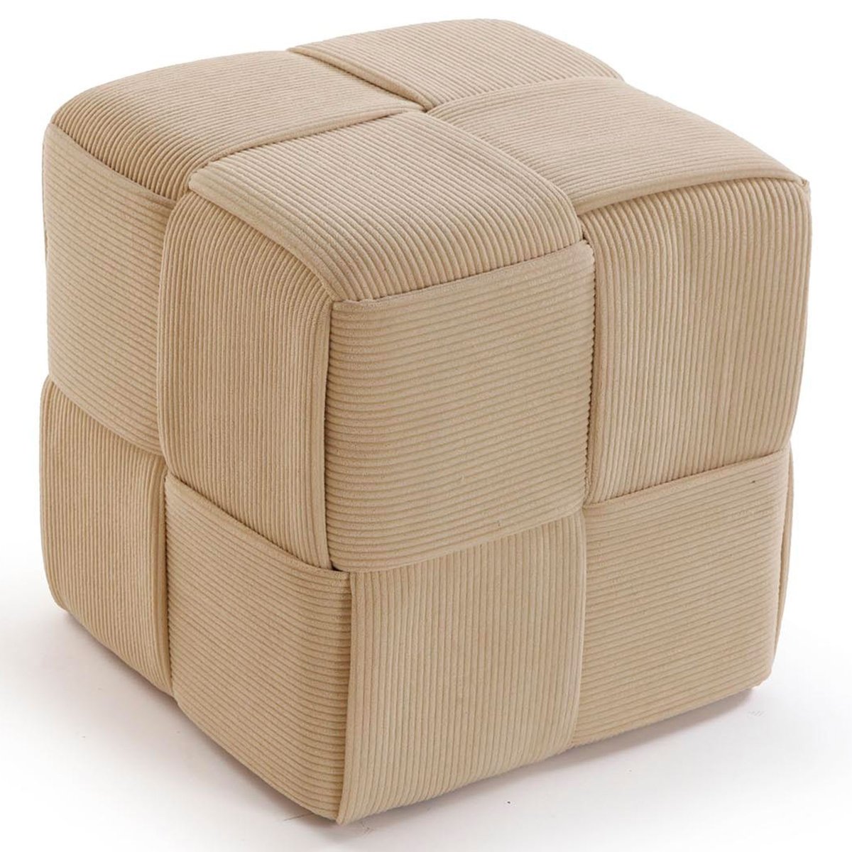 Pouf en velours côtelé beige carré 43x43x43cm beige, VERSA