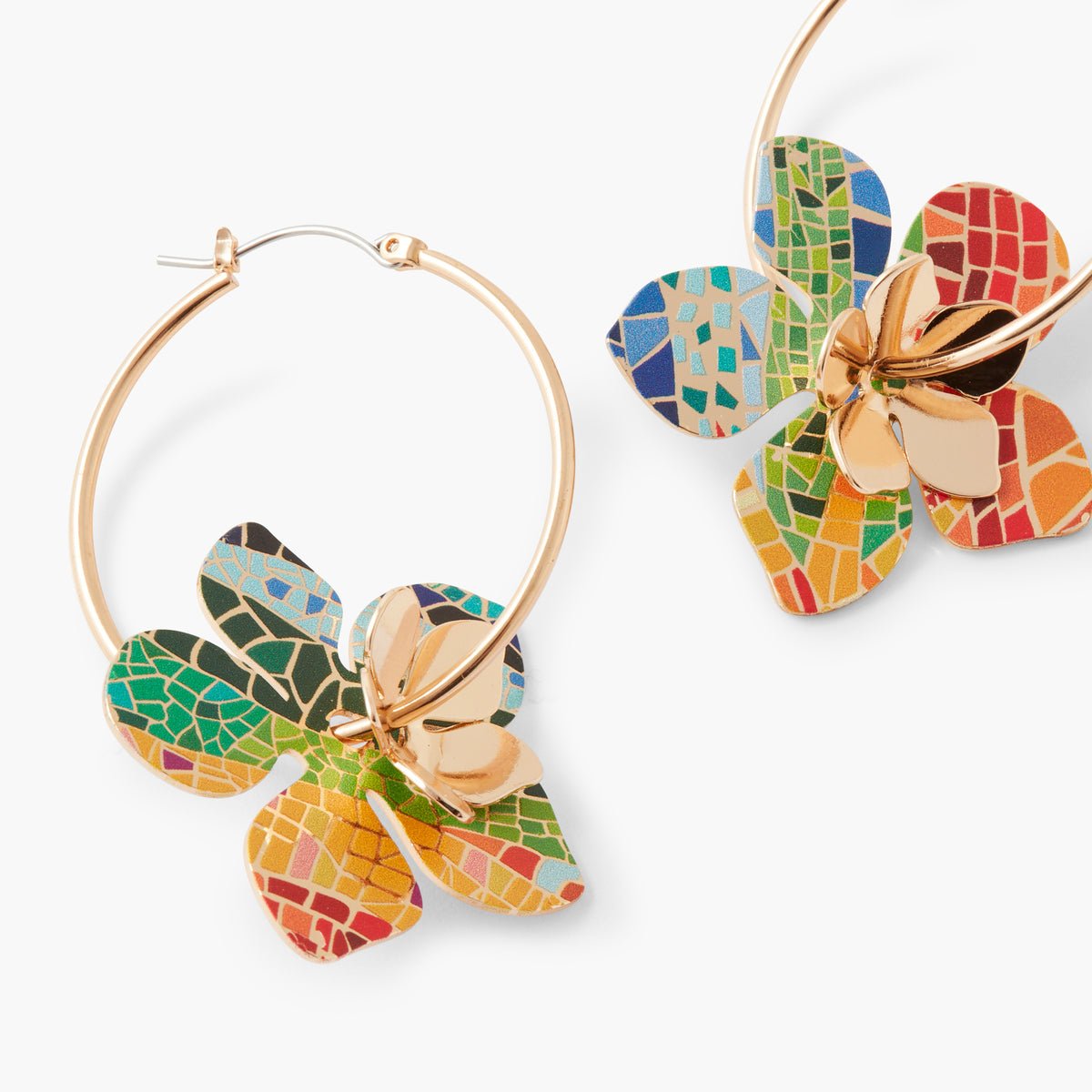 Créoles fleurs Balagane imprimé mosaïque multicolore, BALABOOSTE