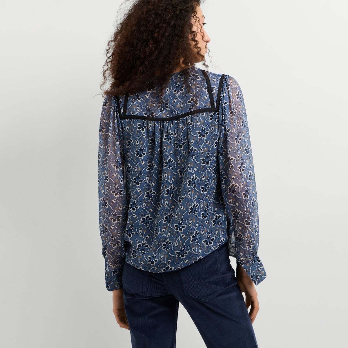 Blouse À Imprimé Floral En Chiffon bleu acier, PEPE JEANS