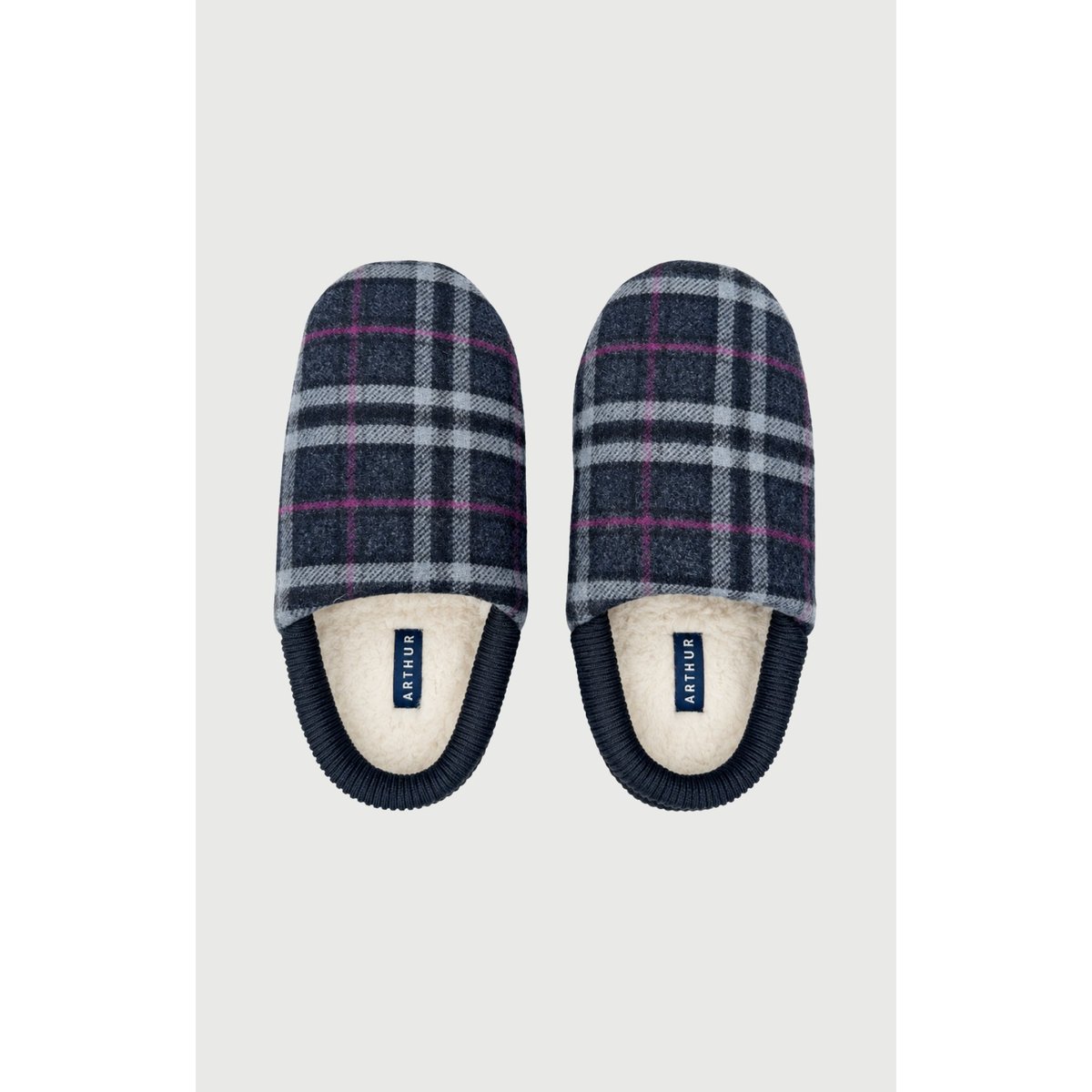 Chaussons en cuir et laine couleur unie Minuit marine, ARTHUR
