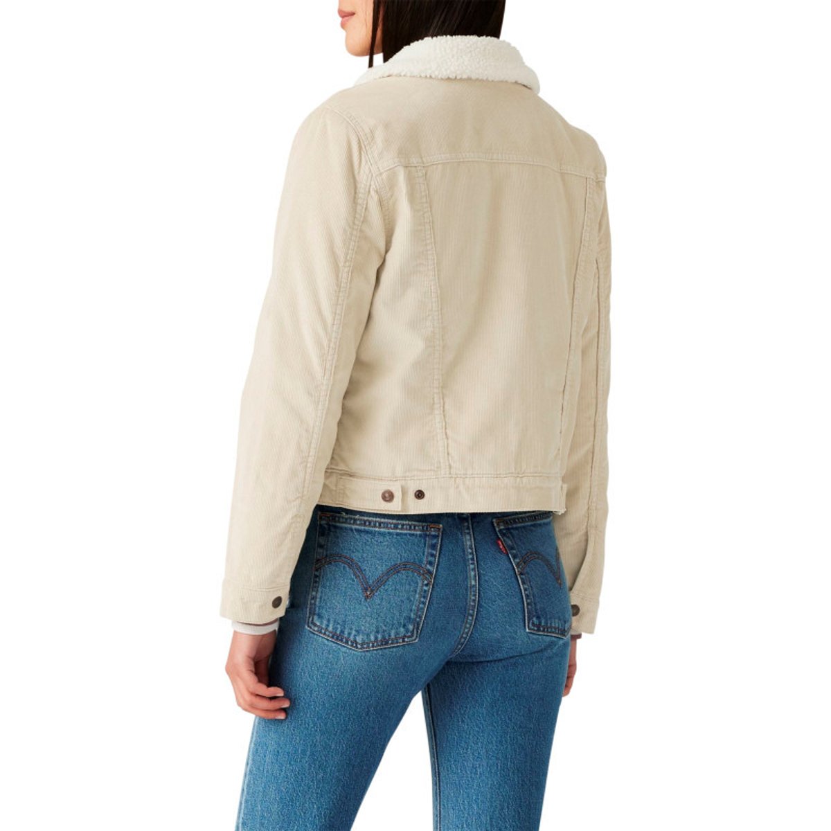 Blouson côtelé en coton écru avec un col chemise et doublure sherpa écru, LEVI'S