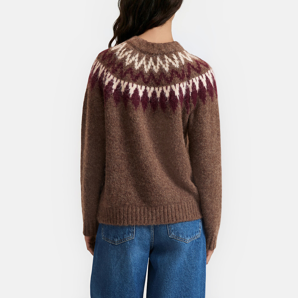 Jersey de jacquard, cuello redondo marrón, LA REDOUTE COLLECTIONS