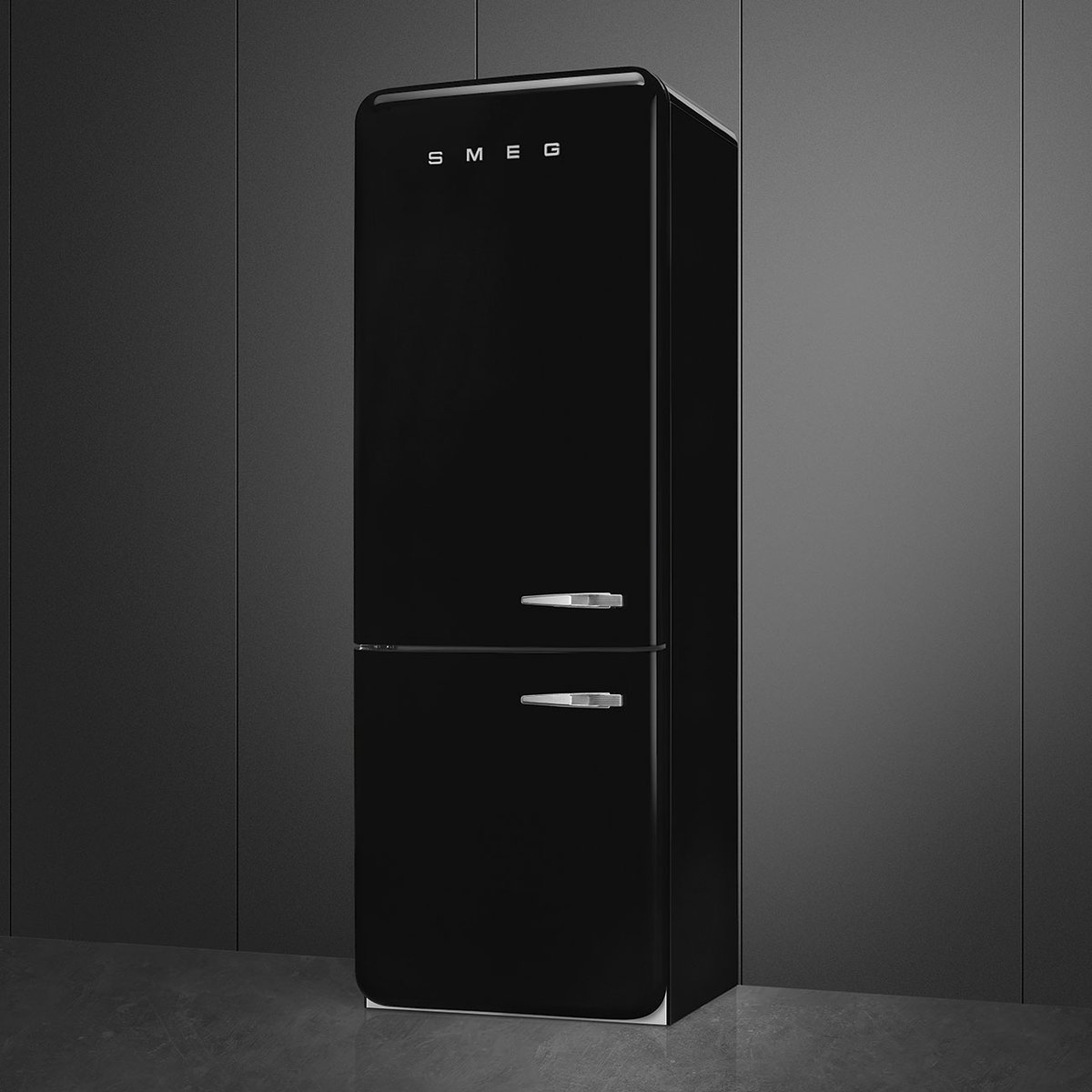 Réfrigérateur 2 portes combiné poignées à droite FAB38 noir brillant, SMEG