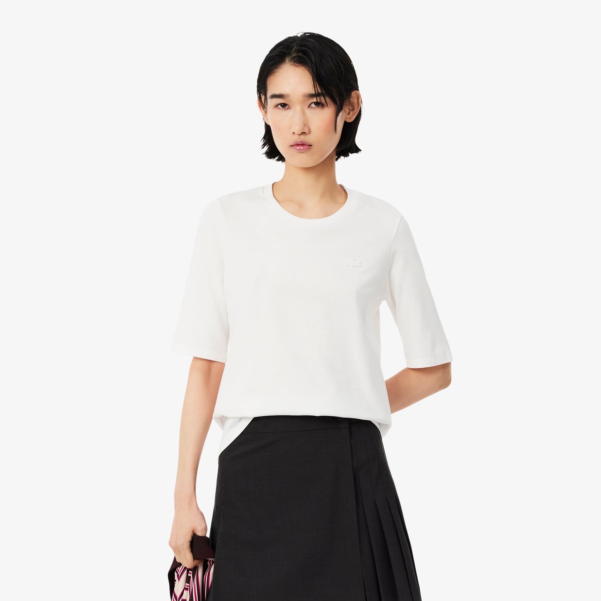 T-shirt manches trois-quarts coton doux blanc-001, LACOSTE
