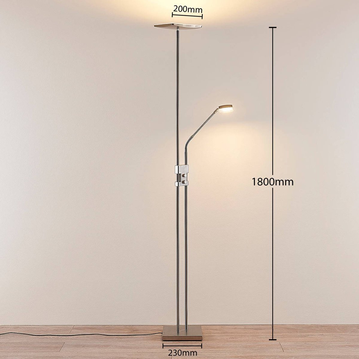Lampadaire en métal moderneLED, Jonne nickel satiné, LINDBY