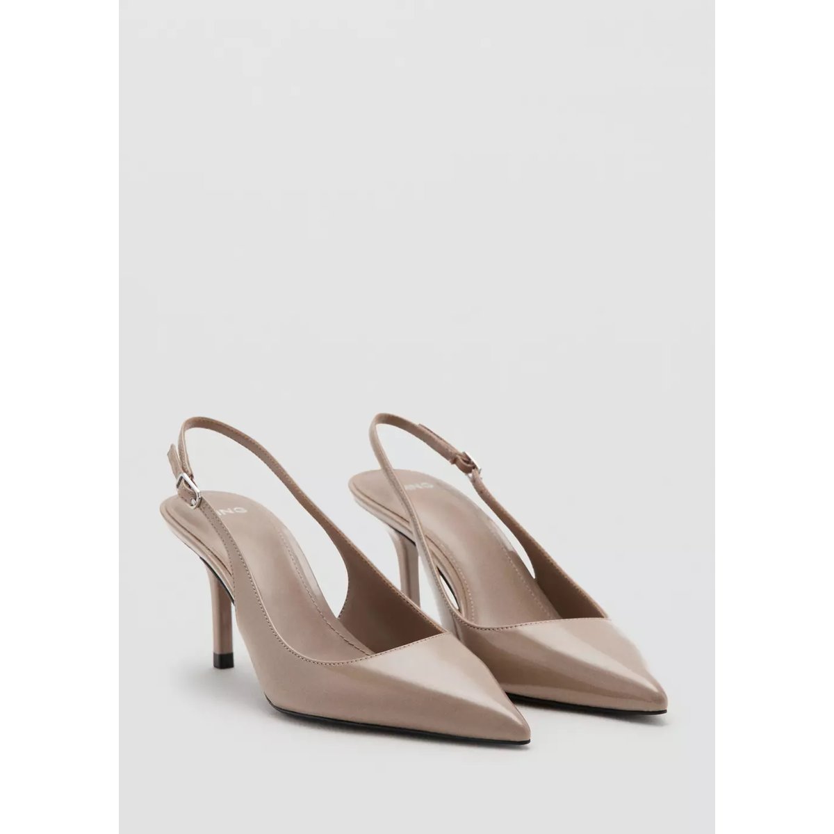 Chaussures à talon en cuir vernis nude, MANGO