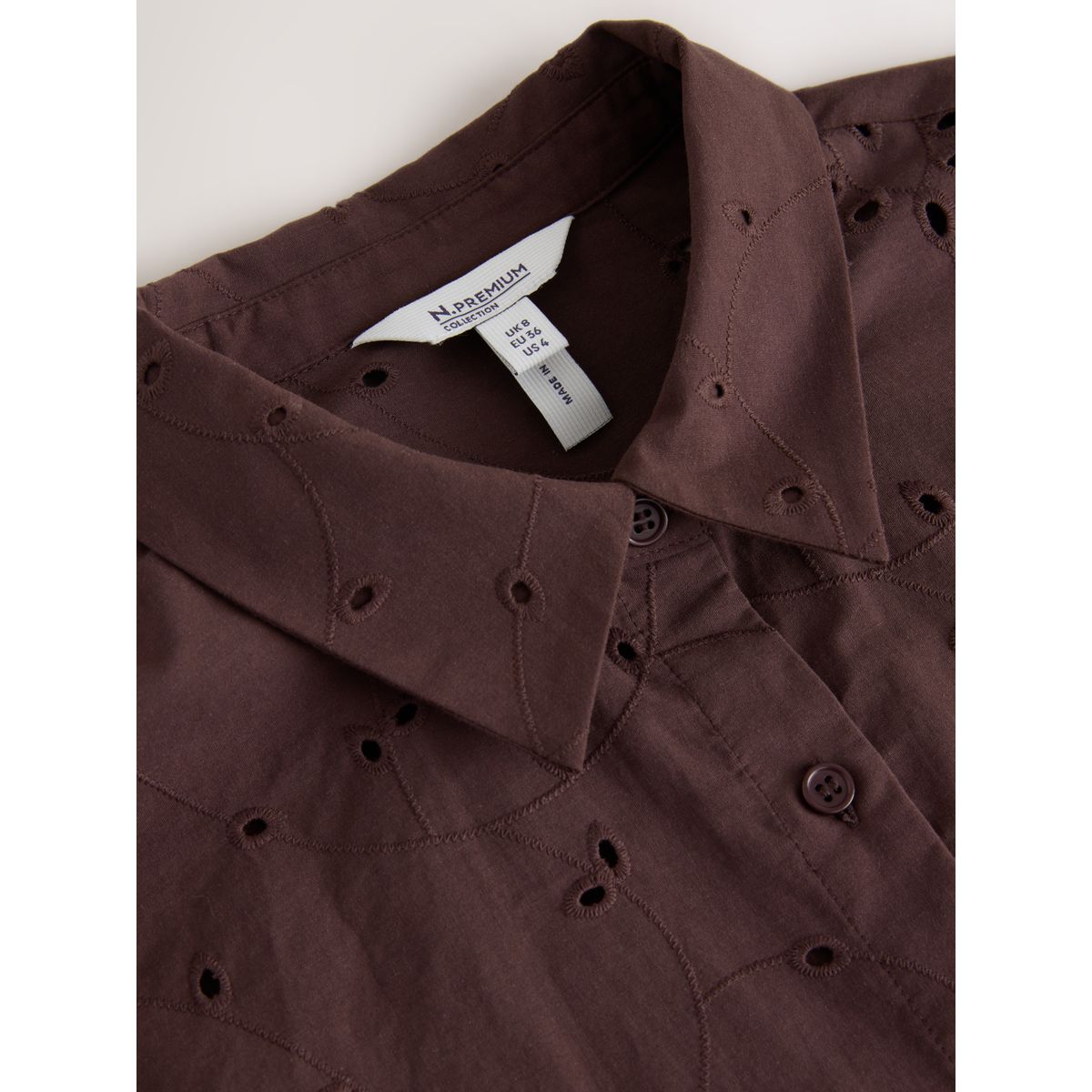 Chemise brodée à manches 3/4 n. premium marron chocolat, NEXT